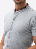 Men's 100% Cotton Short Sleeve Shirt with Stand-up Collar | K543-V