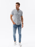 Men's 100% Cotton Short Sleeve Shirt with Stand-up Collar | K543-V