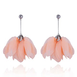 Yvon Orange Long Satin Flower Petal Earrings | E99185