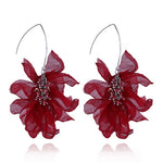 Yvon Dark Red Long Silk Earrings with Stones | E99137