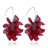 Yvon Dark Red Long Silk Earrings with Stones | E99137