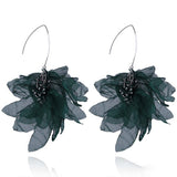 Yvon Dark Green Long Silk Earrings with Stones | E99139