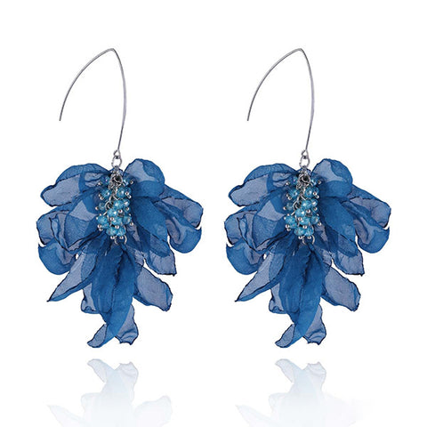 Yvon Blue Long Silk Earrings with Blue Stones | E99140