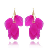 Yvon Fuchsia Long Satin Flower Petal Earrings | E99173