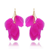 Yvon Fuchsia Long Satin Flower Petal Earrings | E99173