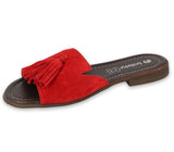 Women's Brown and Red Leather Slide On Sandals INBLU | 158D148