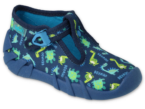 Befado Dark Blue Daycare Slippers / Sneakers with Dinosaurs Pattern SPEEDY | 110N464