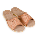 Women's Brown Embossed Leather Slippers | K-1149A