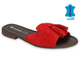 Women's Brown and Red Leather Slide On Sandals INBLU | 158D148