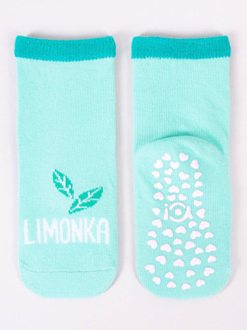 YO! Girls' Green Ankle Socks with ABS and Lime Embroidery | SKA-0021G-LIGR