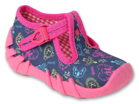 Befado Dark Gray and Pink Daycare Slippers / Sneakers with Animals Pattern - SPEEDY | 110N492