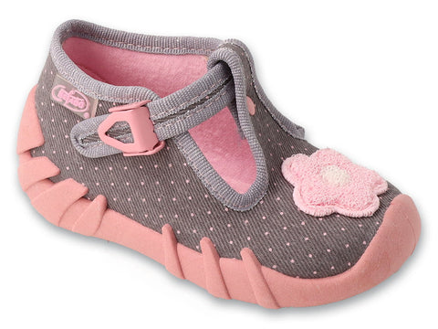 Befado Gray and Pink Daycare Slippers / Sneakers with Flower Patch - SPEEDY | 110P506N