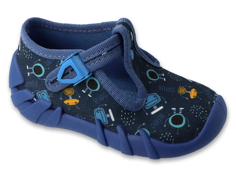 Befado Dark Blue Daycare Slippers with Robots Pattern / Sneakers SPEEDY | 110P515