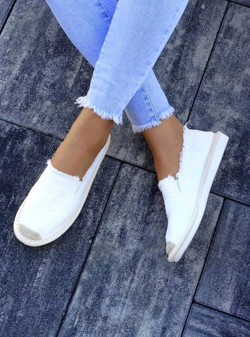 Women's White CC Espadrilles Slip-On Flats | DD3099-2