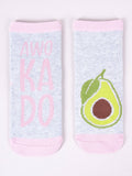YO! Girls' Light Gray Ankle Socks with ABS and Avocado Embroidery | SKA-0021G-LG