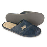 Men's Dark Blue Leather Slippers | M-2040