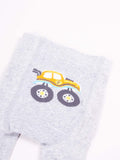 YO! Boys' Gray Cotton Crawling Tights with ABS on Feet and Knees | RAB-0025C-MONSTERTRUCK