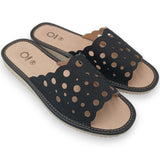 Women's Black Perforated Leather Slippers | K-1162C