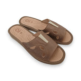 Women's Dark Brown Leather Slippers | K-1164