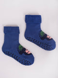 YO! Boys' Dark Blue Ankle Socks with DJ Embroidery and ABS | SKF-0005C-DB4