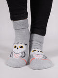 YO! Girls' Light Gray Ankle Socks with ABS and Owl Embroidery | SKF-0005GA-LG1