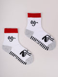 YO! Kids' Gray and Red Ankle Socks with Glasses print and ABS | SKA-003BGR