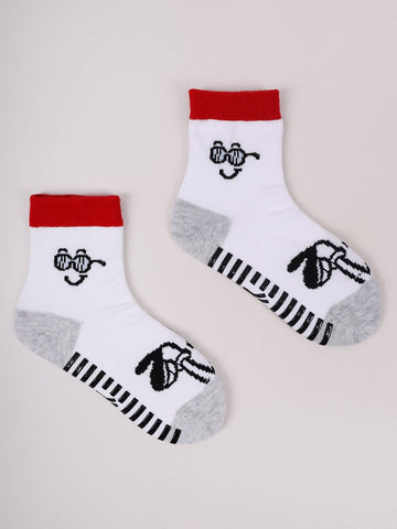 YO! Kids' Gray and Red Ankle Socks with Glasses print and ABS | SKA-003BGR