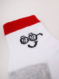 YO! Kids' Gray and Red Ankle Socks with Glasses print and ABS | SKA-003BGR