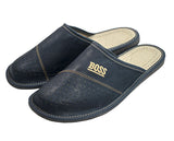 Men's Dark Blue Leather Slippers | M-2040