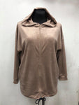 Beige Velour Hooded Zip Up Sweatshirt | 24HD409