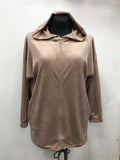 Beige Velour Hooded Zip Up Sweatshirt | 24HD409