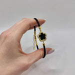 Five Leaf Flower Leather Braided Bracelet | DOT-410
