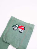 YO! Boys' Green Cotton Crawling Tights with ABS on Feet and Knees | RAB-0025C-TRUCK