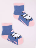 YO! Girls' Dark Blue Ankle Socks with ABS and Panda Pattern | SKA-002G-DB1