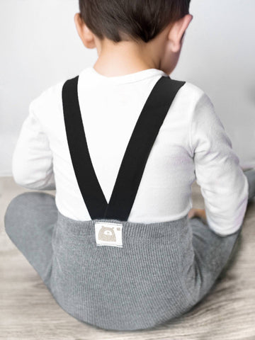 YO! Boy's Gray Cotton Tights with Suspenders | RAB-0047BG
