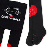 YO! Girls' Black Cotton Crawling Tights with ABS on Feet and Knees  | RAB-0025G-CAT