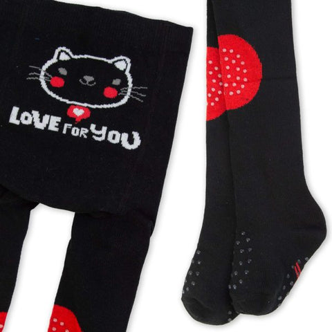 YO! Girls' Black Cotton Crawling Tights with ABS on Feet and Knees  | RAB-0025G-CAT