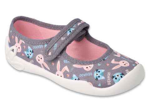 Befado Gray School Slippers / Sneakers with Cat and Bunny Pattern | 114X511