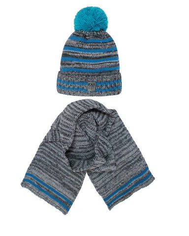 Boys' Dark Blue and Graphite Hat with Pompom and Scarf Set | 38/547-C