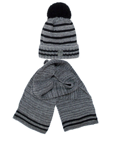 Boys' Graphite Hat with Pompom and Scarf Set | 38/547-H