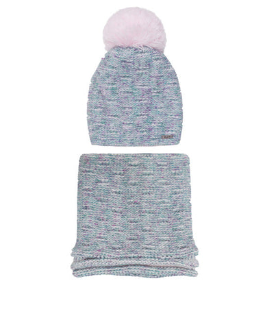 Girls' Gray and Light Pink Hat  and Tube Scarf Set | 40/552-H