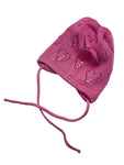 Girls' 100% Cotton Tied Beanie with Embroidered Hearts ~0-12 months | AND
