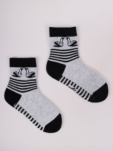 YO! Kids' Gray Ankle Socks with Boots print and ABS | SKA-003BGB
