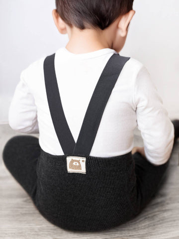 YO! Boy's Black Cotton Tights with Suspenders | RAB-0047BBL