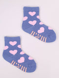 YO! Girls' Dark Blue Ankle Socks with ABS and Hearts Pattern | SKA-002G-DB