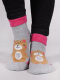 YO! Girls' Light Gray Ankle Socks with ABS and Bear Embroidery | SKF-0005GA-LG