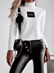 White Turtleneck Sweater with Print - We're so VOGUE | FL-58