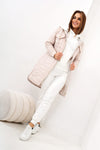 Women's Beige Quilted Hooded Jacket | VEL-2