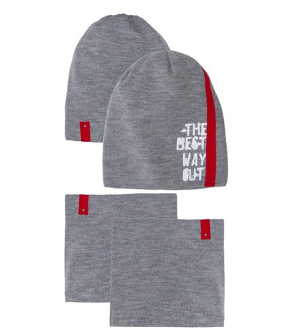 Boys' Gray Hat and Tube Scarf Set ~ 6-12 years | 42/538