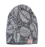 Girls' Gray Beanie with Floral Pattern ~ 6-12 years | 42/126-C